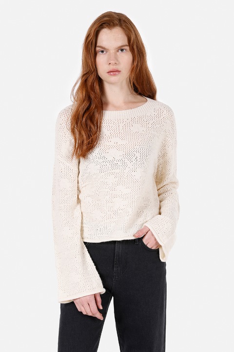 COLIN'S, Pulover tricotat cu model uni, Crem, L