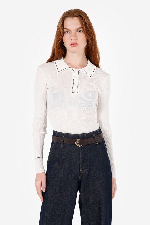 COLIN'S, Pulover cu guler ascutit, Alb murdar, L