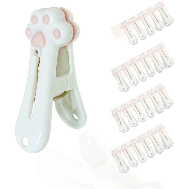 Set 24 cleme de rufe din plastic, cu model de gheara de pisica, accesorii uscatoare rufe