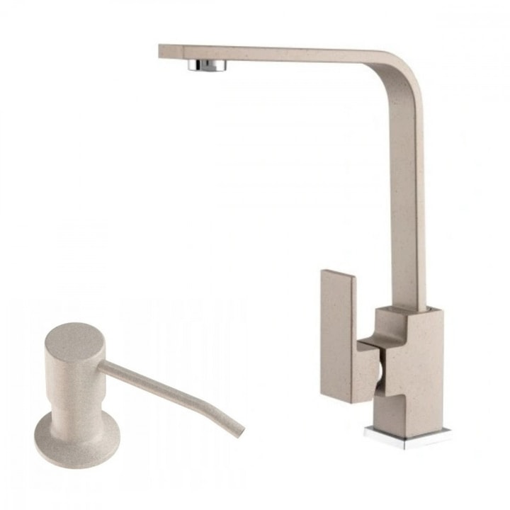 Смесител за мивка - Gamma Design + Дозатор за течност за миене на съдове - 300мл - Gamma (бежов)