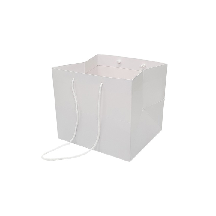 Set 5 Pungi Hartie Alba pentru flori cu manere din snur textil, 23 x 20 x 20cm