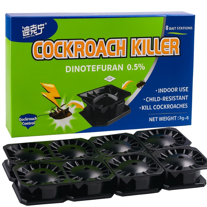 Insecticid Gandaci Profesional, Capcana cu Dinotefuran 0.5%, Pachet 8 Bucati, Solutie Eficienta Anti-Gandaci Bucatarie si Baie