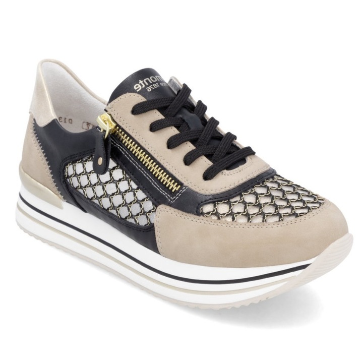 Remonte Remonte női bézs-fekete-fehér fűzős cipzáros sneaker félcipő D1329-03