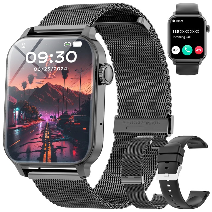 Smartwatch, jiesuo, модел jx633, 1,85 инчов екран, женско здраве, Bluetooth разговори, мониторинг на сърдечната честота и кислорода в кръвта, социална информация, смарт известия, спортен режим, режим на заспиване, гласов асистент, черен