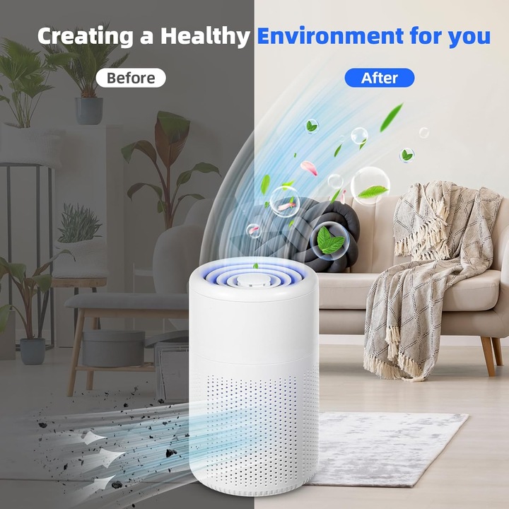 Lingo légtisztító, aktív szén + HEPA H13, kék fény negatív ionokkal, hangulatlámpa, aromaterápia, szageltávolítás, USB, 10-20nm-re, fehér