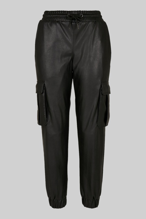 Urban Classics, Pantaloni cargo din piele ecologica, Negru, L