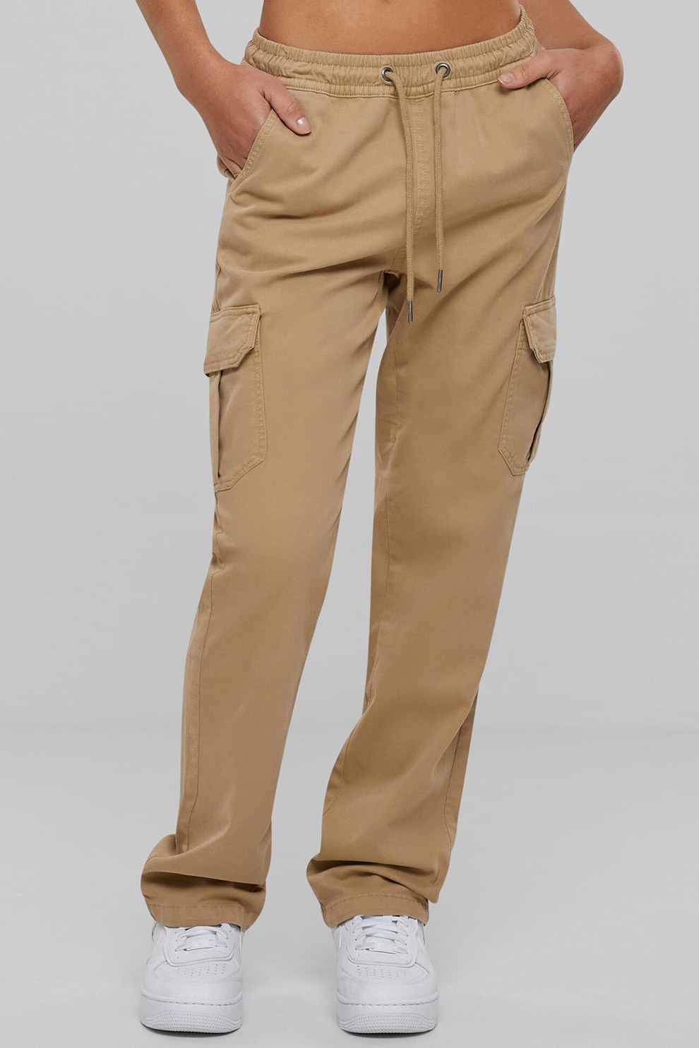 Urban Classics, Pantaloni de trening cargo cu snur de ajustare, Maro nisip, L