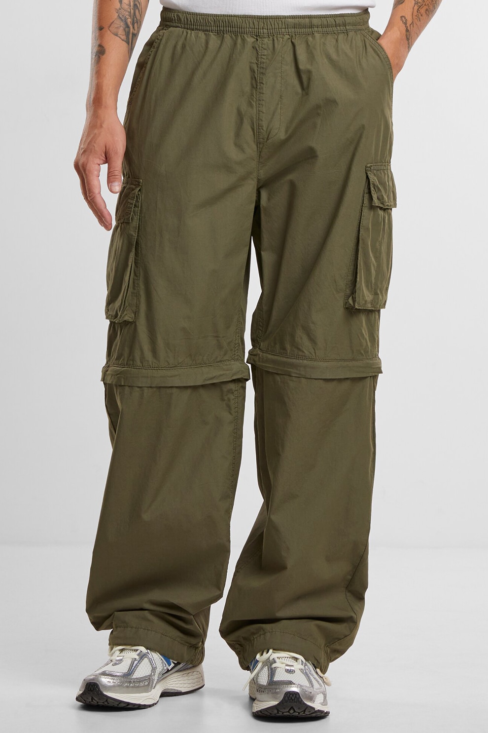 Urban Classics, Pantaloni cargo baggy cu fermoar, Verde feriga, M