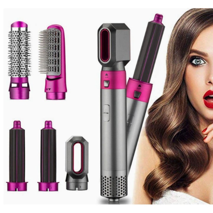 Set perie de par 5 in 1, 1000W, cu capete detasabile, design portabil, 32x15x5cm