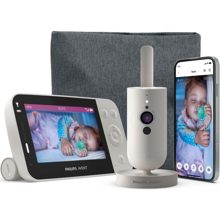 Цифров видео бебефон Philips-AVENT SCD953/26, Със система за свързване през мобилното приложение Baby Monitor+, 4,3 инча LCD, full HD камера, Нощен режим, Zoom, Термометър, Успокояващи звуци, Обхват 0-400 м