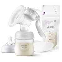 Pompa de san manuala Philips Avent SCF430/20, Tehnologie Natural Motion pentru un debit rapid de lapte, biberon 0+ luni de 125 ml, tampoane de san