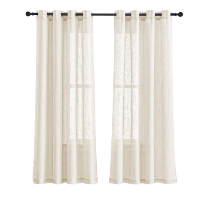 Set 2 perdele semi-transparente PONY DANCE, prindere cu inele, pentru dormitor si living, 132 x 210 cm, Crem