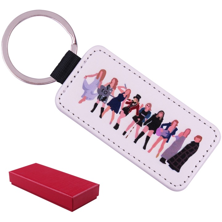 Breloc de chei inspirat de Taylor, 12x3cm, piele ecologica, alb, cadou special pentru femei