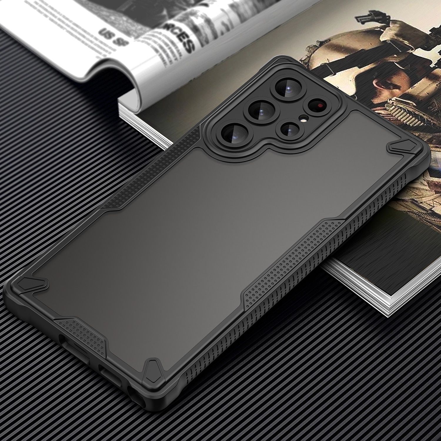 Husa telefon, pentru Samsung Galaxy S22 Ultra Armura de ulei confortabil TPU impermeabil + PC moale Semi-translucentmatte simt, Negru, Transparent