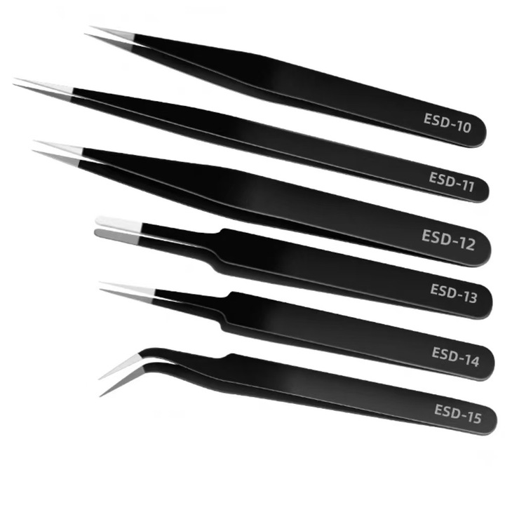 Set 6 piese pensete din otel inoxidabil, negru, 6 dimensiuni, varfuri ascutite si curbate