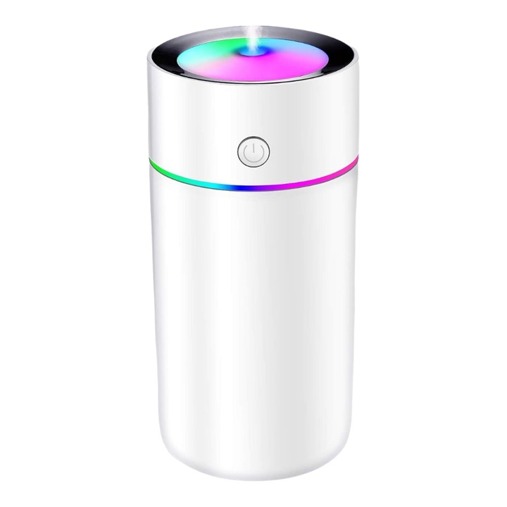 Mini hordozható párásító, 320 ml, fehér, USB-kábel, folyamatos és szakaszos permetezési módok