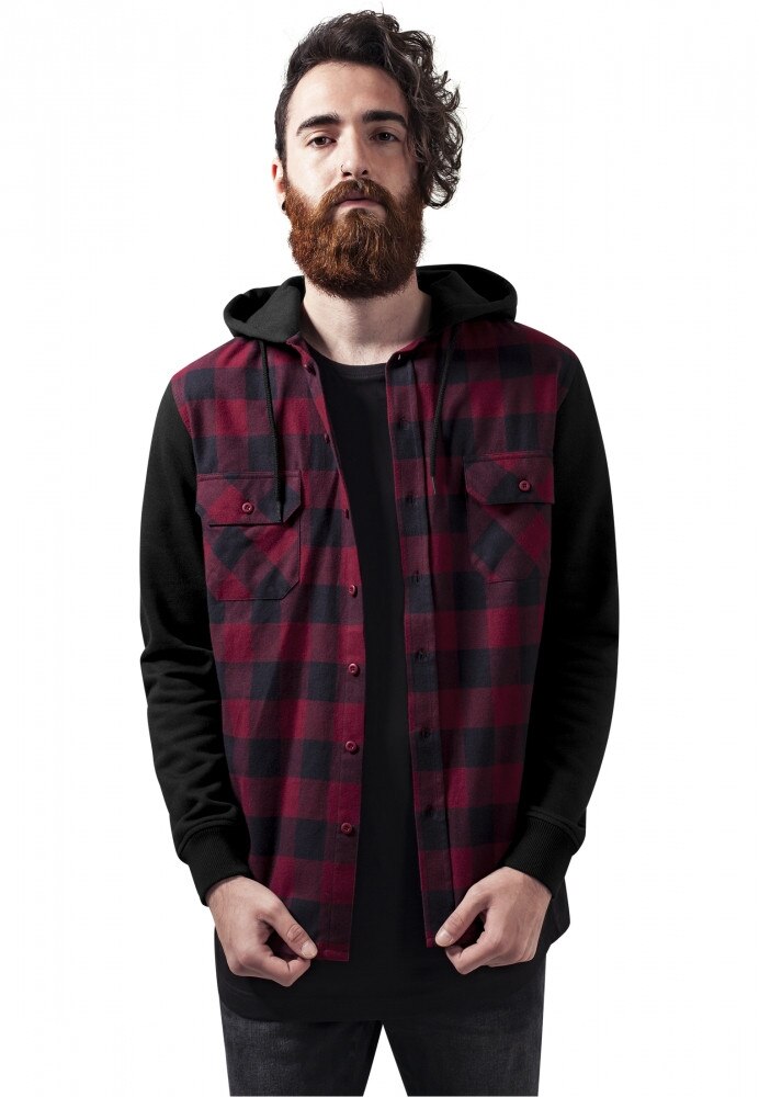 Camasa urban cu gluga Urban Classics, Negru-rosu burgundy-negru