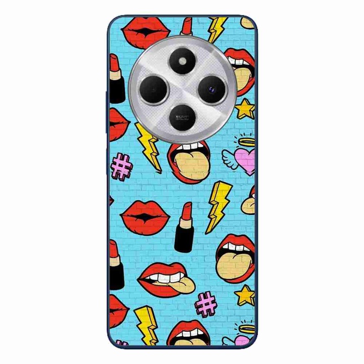 A tok kompatibilis a Xiaomi Redmi 14C Silicone Gel Tpu Pattern Pop Art Lips-szel