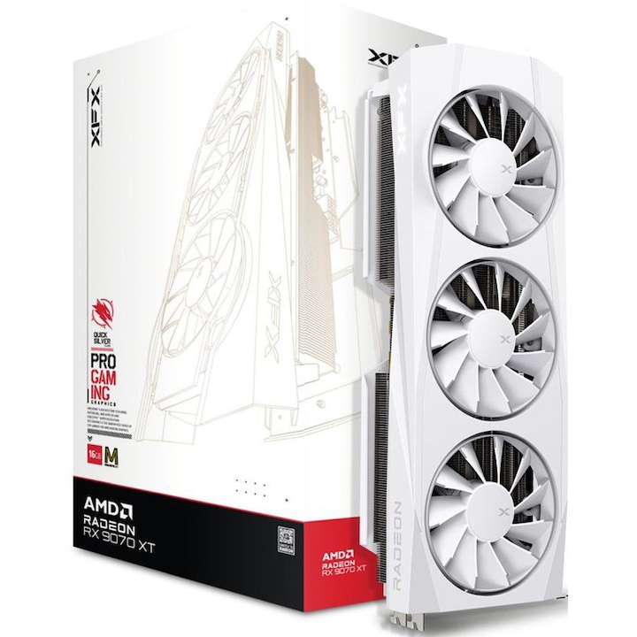 Placa video XFX Quicksilver AMD Radeon RX 9070XT White Magnetic Air Edition, 16GB GDDR6, 256-bit