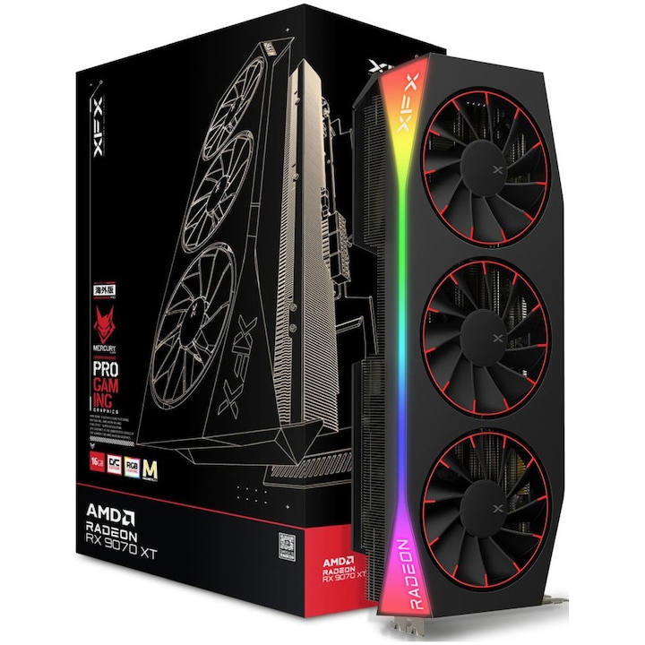 Placa video XFX Mercury AMD Radeon RX 9070XT OC Magnetic Air Edition, 16GB GDDR6, 256-bit