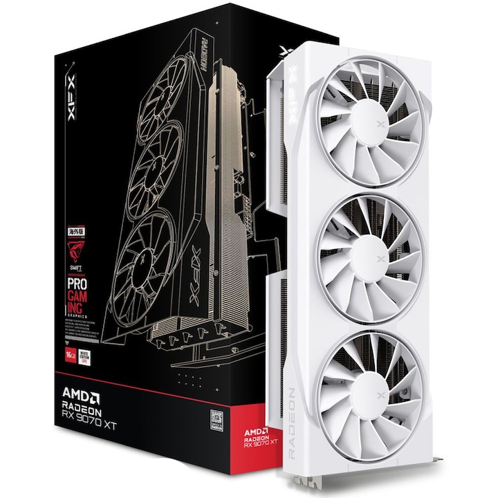 Placa video XFX Swift AMD Radeon RX 9070XT White Triple fan Gaming Edition, 16GB GDDR6, 256-bit
