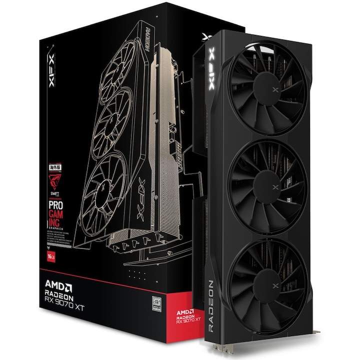 Видео карта XFX Swift AMD Radeon RX 9070XT с троен вентилатор Gaming Edition, 16 GB GDDR6, 256 бита