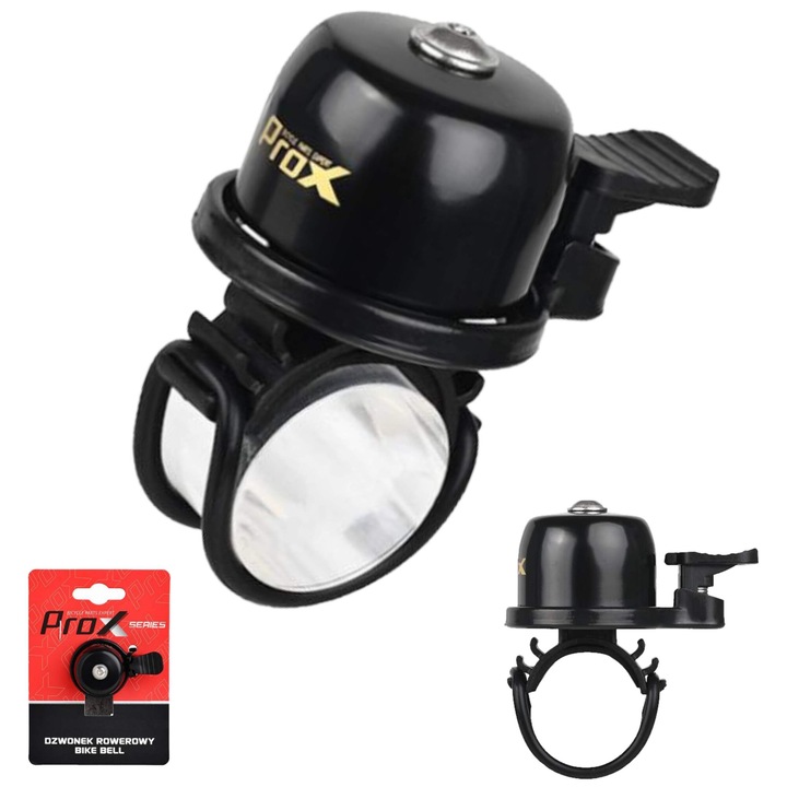 ProX DES BELL kerékpár csengő, fekete réz részletekkel, rögzítés 22,2-31,8mm, átmérő 32mm, imbuszkulccsal 2,5mm