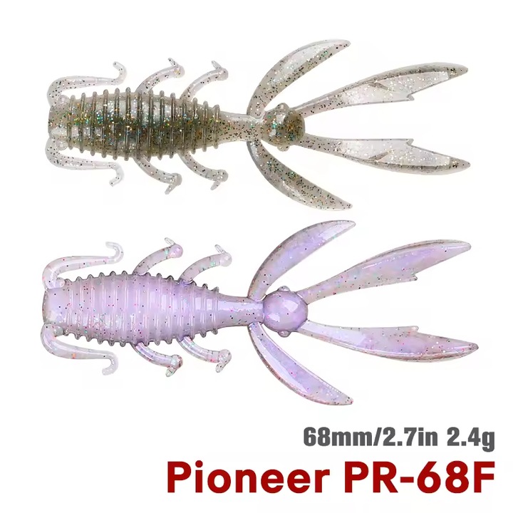 Set 20 buc naluci soft artificiale Tsurinoya Pioneer 6.8 cm pentru pescuitul cu momeli la salau, stiuca, biban si pastrav, F