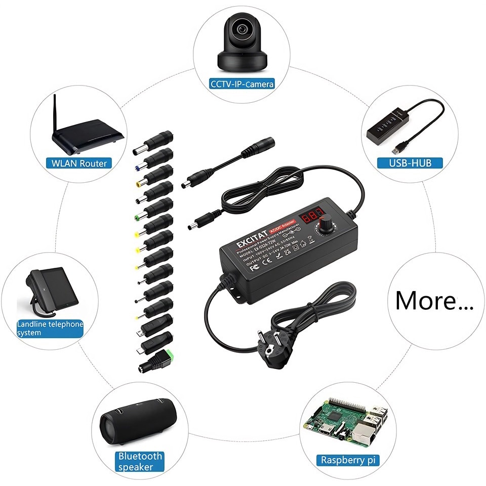 Alimentatore Universale, 3-24V Caricabatterie Universale, 3A - Foto 4