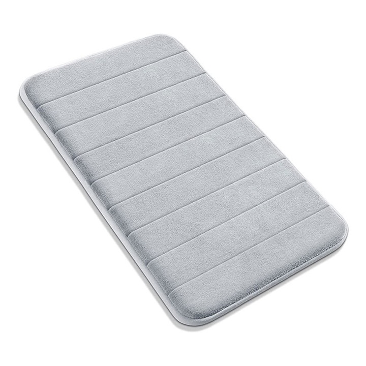 Covoras baie, Yulinland®, spuma cu memorie, absorbant, antiderapant, memory foam, gros, diverse utilizari, 60x40, gri