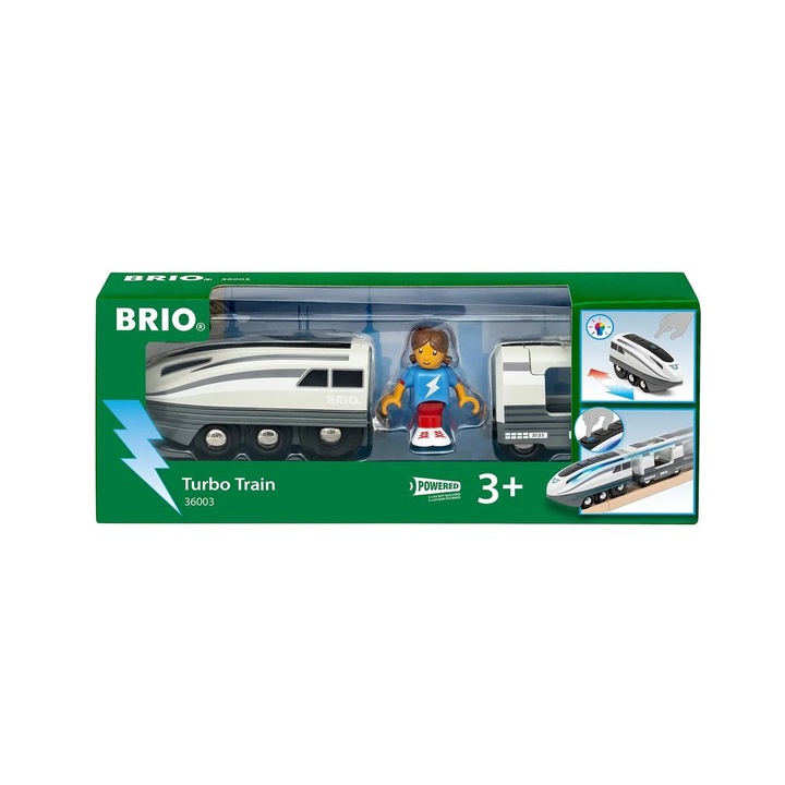 Влакче за деца Brio Turbo Train, синьо, 3 части, захранвано с батерии