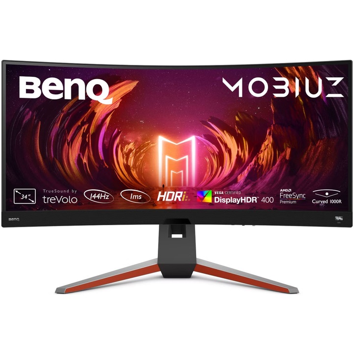 BenQ MOBIUZ EX3410R Gaming monitor, 34", VA, HDR10, WQHD, 144 Hz, HDMI, DisplayPort, 2 ms, ívelt, AMD Free-Sync, szürke