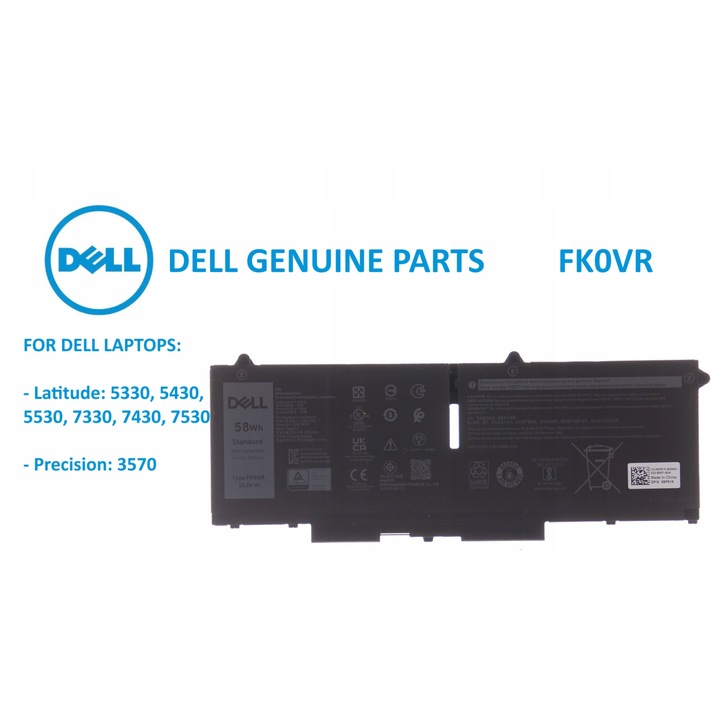 Baterie laptop, Dell FK0VR 5715063271032, 58Wh 15,2V pentru Latitude 5330 5430 5530 7330