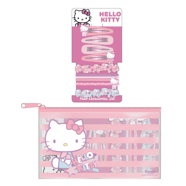 10 darabos hajdísz készlet gyerekeknek, Hello Kitty rózsaszín