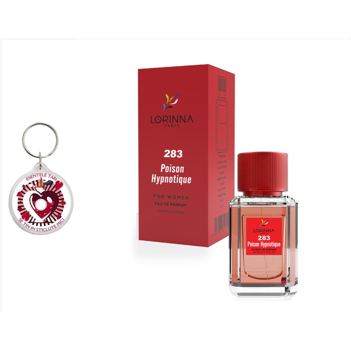 Set Apa de Parfum Lorinna Paris Parfum Paison Hypnotic de dama, 50 ml si breloc esentele tari se tin in sticlute mici