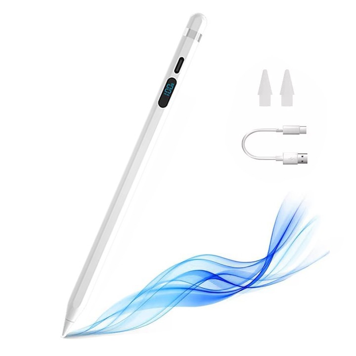 Stylus capacitiv cu afisaj digital activ, FomoX, pentru creion Apple, stilou iPad, stilou pentru tableta, accesorii pentru tableta, alb