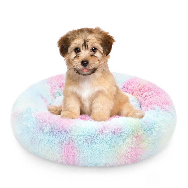 Deluxe Kerek Plüss Kutya- és Macskafekhely, Poliészter, Rózsaszín, 60x60cm