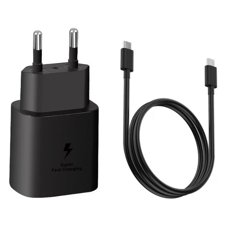 Incarcator Fast Charge, 25 W, compatibil cu Samsung S20, S20 Ultra, S21 FE, S21, si Cablu de date fast charge 1m Tip C-C 3A