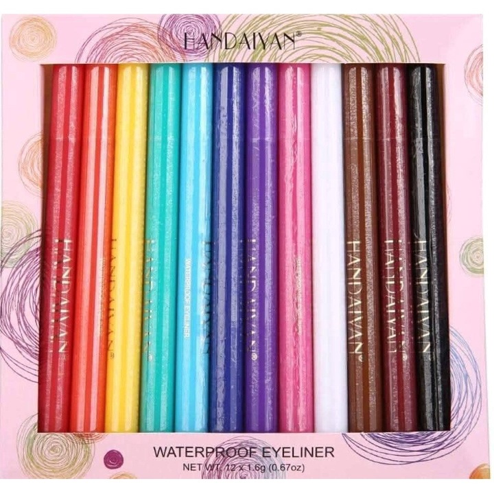 Set colorat de 12 creioane de ochi lichid colorat, impermeabil, neted, durabil, pictura colorata, cosmetica