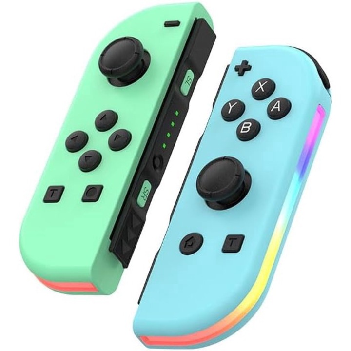 OEM Vezeték nélküli Joy-Con kontroller Nintendo Switchhez, Csere bal/jobb kontroller kompatibilis Nintendo Switch/Lite/OLED konzolokkal, Joystick ébresztő/képernyőkép/kettős rezgés/mozgásvezérlési funkcióval, zöld/kék