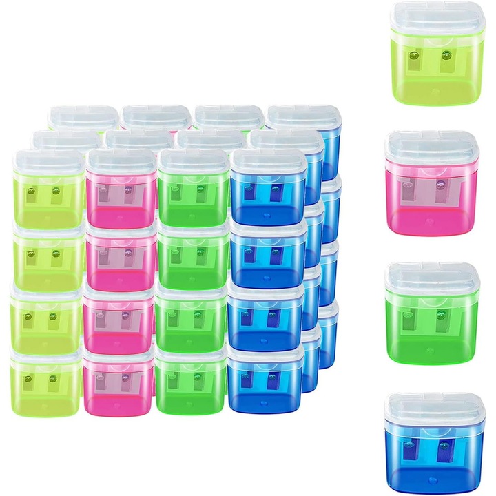 Set de 48 ascutitori manuale, plastic durabil, compacte, multicolor