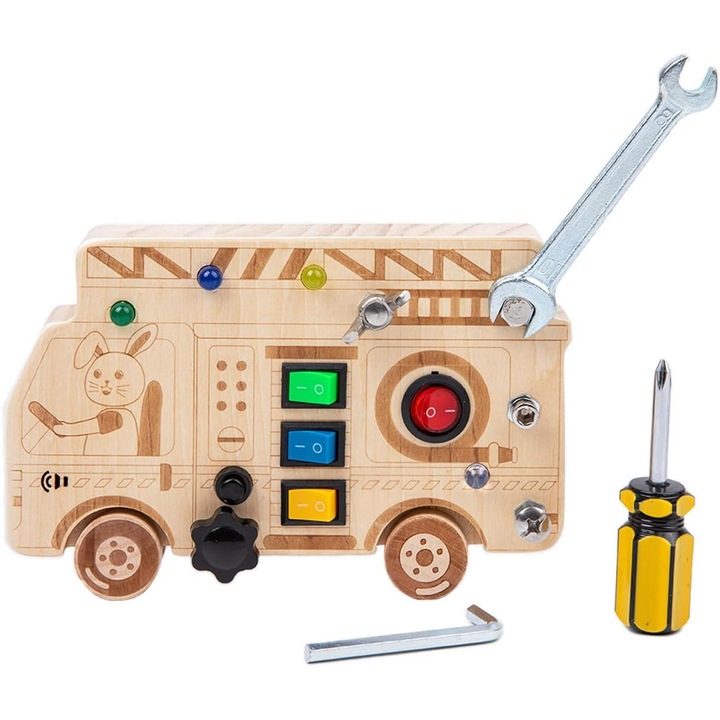 Дървена образователна играчка, дъска Монтесори с LED светлини и комплект отвертки, за деца 1-3 години, преносима