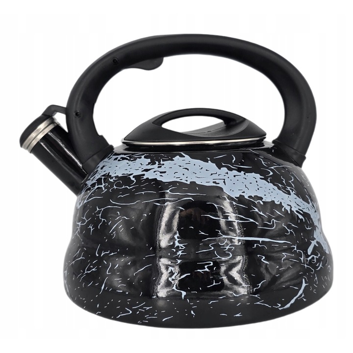 Ceainic Cu Fluier, Masterpan, 3.3 L, Pentru Inductie Gaz, Emailat, Otel Carbonl, Negru