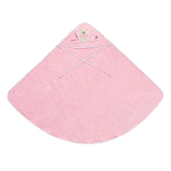 Prosop bebe, Welora, din bumbac, model ursulet cu gluga, dimensiuni 100x100cm, roz