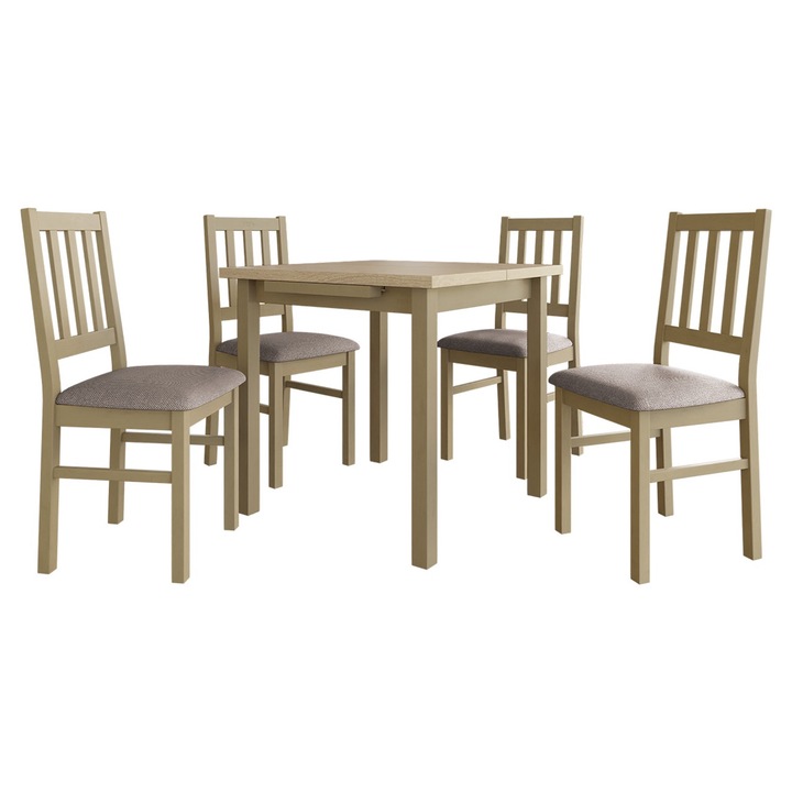 Set masa si scaune AL09, Masa extensibila Eliot 80x80/110 VII cu 4x Scaun Dalem IV, MIRJAN 24, sonoma / maro deschis