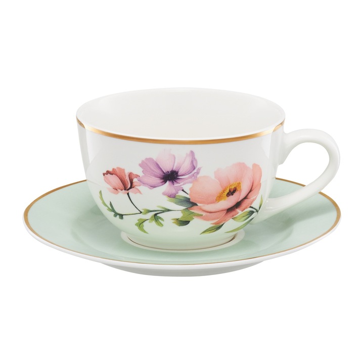 Set servire ceai sau cafea AMBITION Flores, 12 piese, 6 persoane, portelan, model floral