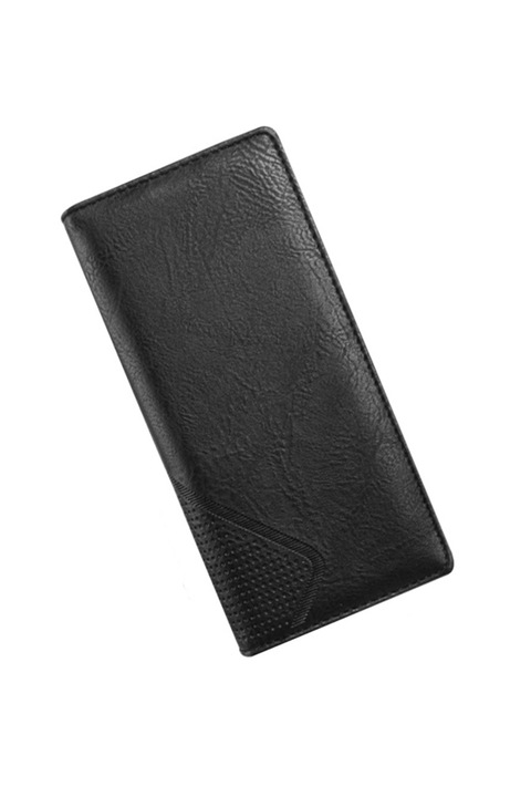 Portofel Unisex Premium, Elegant, tip Business, cu 14 Locuri de Carduri, Permis si Bancnote, cu Fermoar, Negru Leather, PriStyle®, 19x9.5x2cm