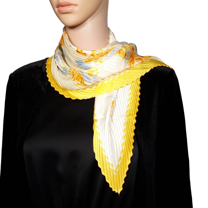 Női sál, rakott, krém/sárga, 100x60 cm
