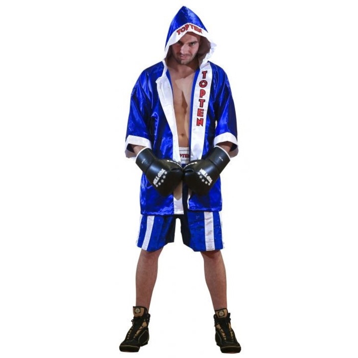 Roba pentru box cu gluga "Intrati in ring", Alb/Albastru, S-M