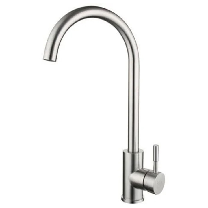 Санитарен смесител TNEAYWHE, неръждаема стомана, покритие с матов никел, керамичен диск, единична дръжка, въртене на 360°, за кухня